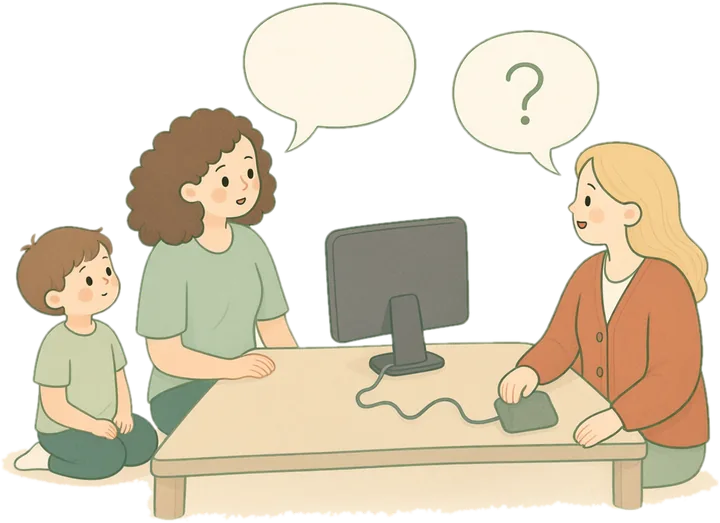 La psychomotricienne pose des questions aux parents lors du premier entretien