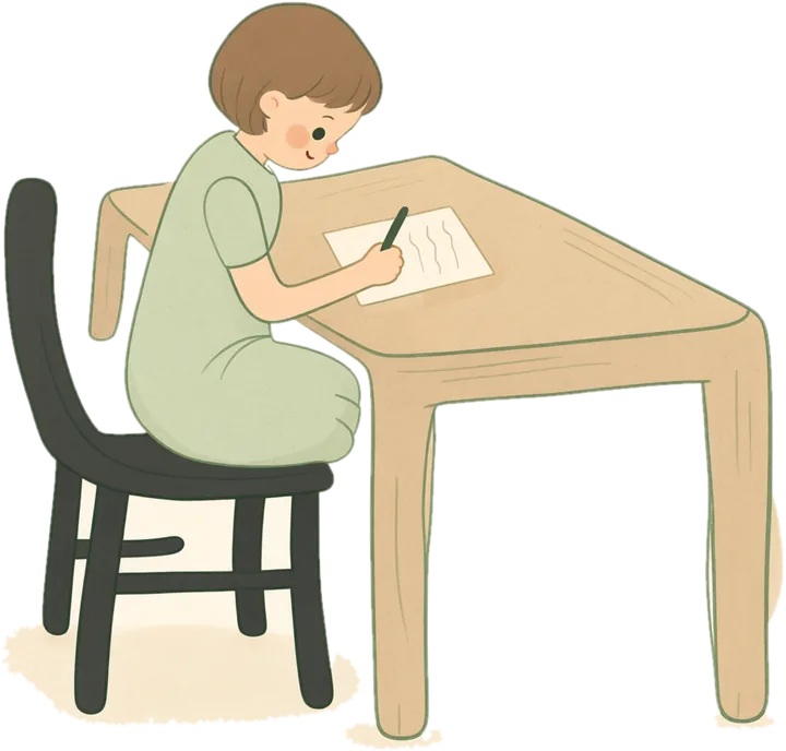 Un enfant réalise des exercices à table pendant le bilan psychomoteur